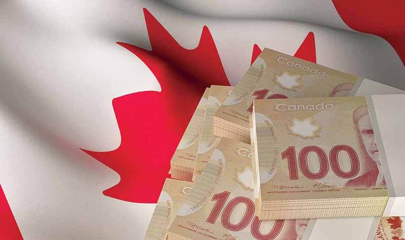 Bandeira e dólares canadenses