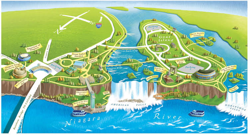 Mapa de regiões de Niagara Falls no Canadá