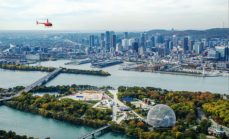 Cenário do passeio de helicóptero em Montreal 