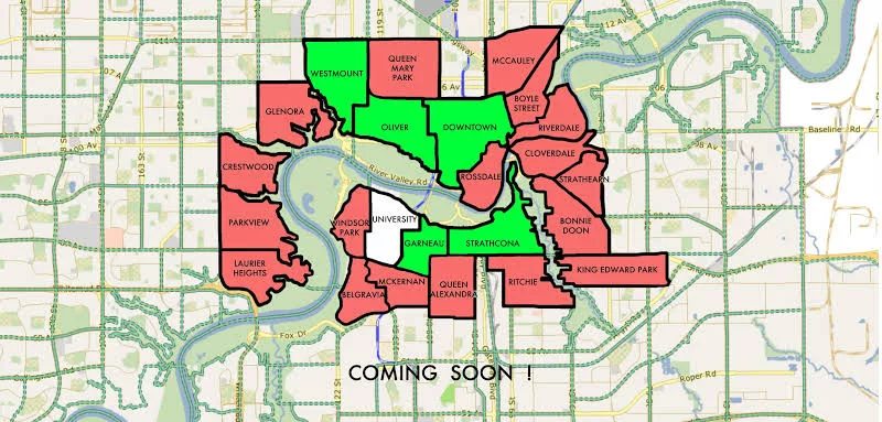 Mapa dos bairros de Edmonton no Canadá
